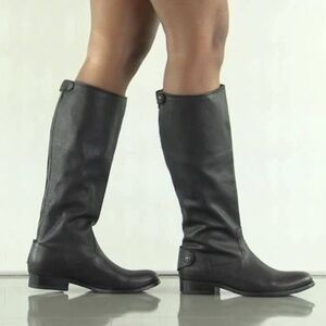 Frye Melissa Button Back Riding Boots Black Leather Knee High Equestrian Sz 7